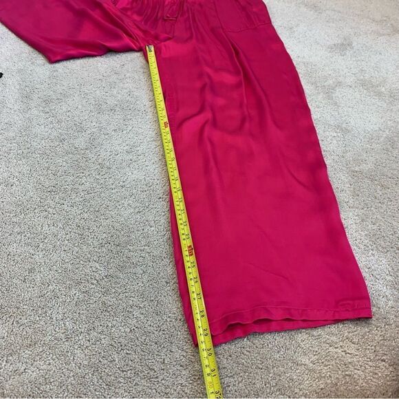 Think Be hot fuchsia pink satin high waisted straight leg  drawstring pants Sz L - Picture 13 of 15